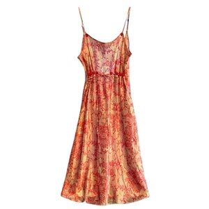 Adorable silk feel lace print slip dress with tie back and embroidered 💕 HEARTS
